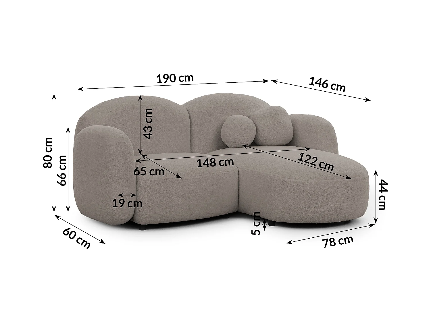 Nuvola - Moderne Ecksofa L-Form aus Hellgrau Bouclé-Stoff mit abgerundetem Design und hohem Sitzkomfort