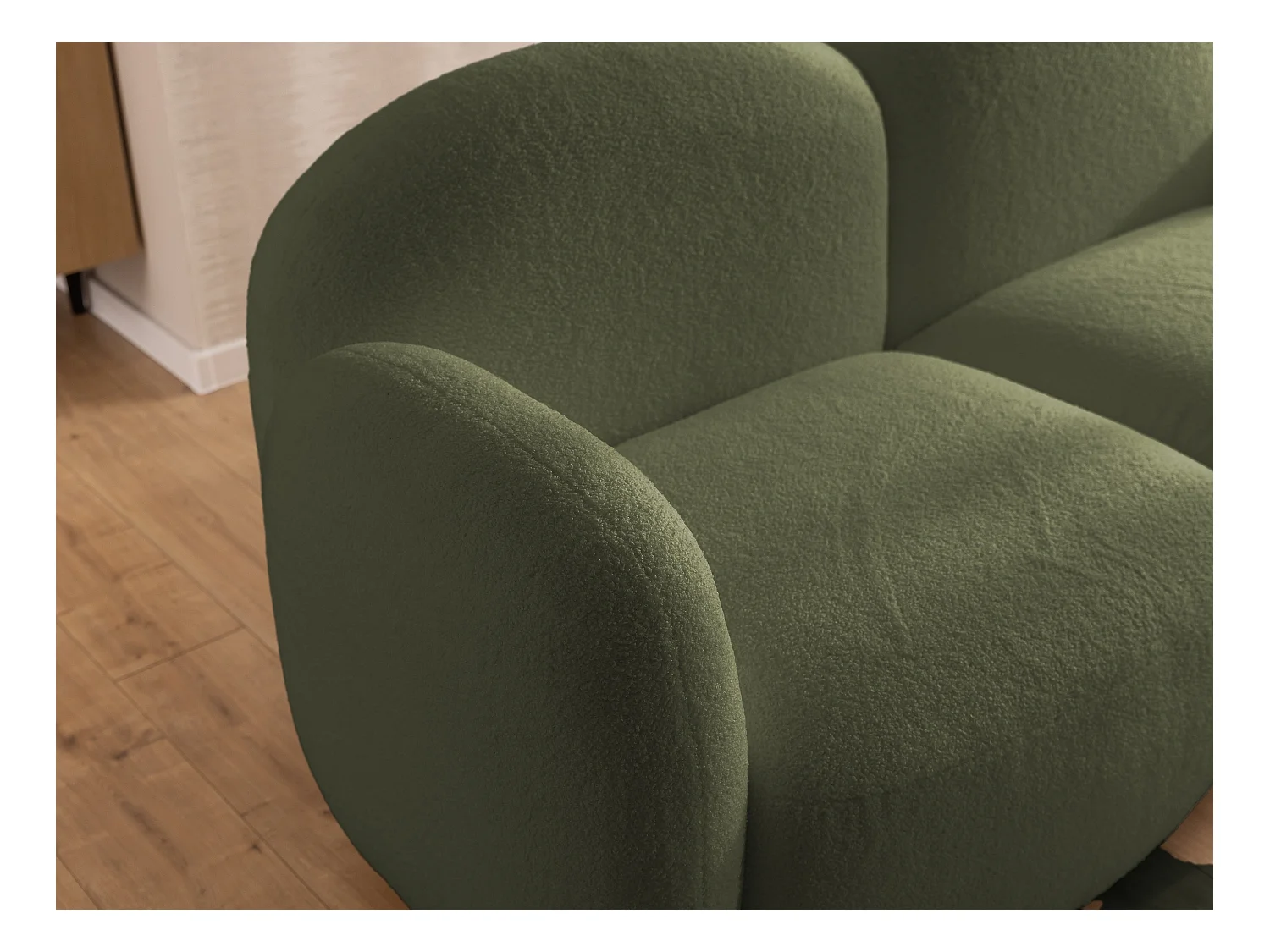 Nuvola - Moderne Ecksofa L-Form aus Grün Bouclé-Stoff mit abgerundetem Design und hohem Sitzkomfort