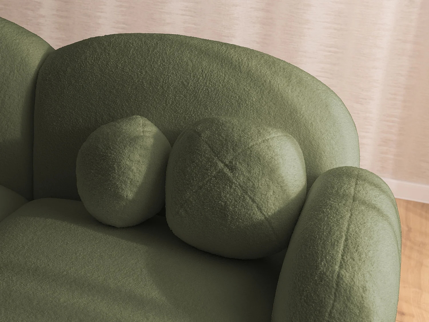 Nuvola - Moderne Ecksofa L-Form aus Grün Bouclé-Stoff mit abgerundetem Design und hohem Sitzkomfort