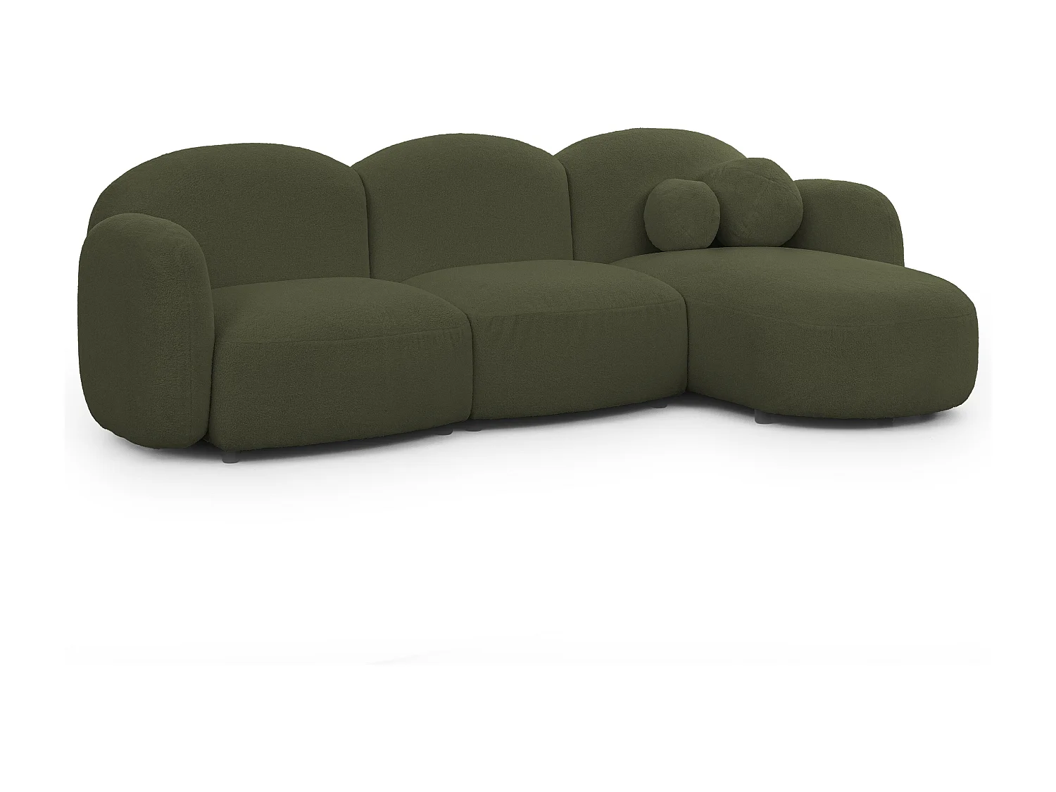 Nuvola - Moderne Ecksofa L-Form aus Grün Bouclé-Stoff mit abgerundetem Design und hohem Sitzkomfort