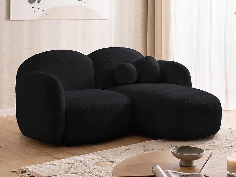 Nuvola - Moderne Ecksofa L-Form aus Schwarz Bouclé-Stoff mit abgerundetem Design und hohem Sitzkomfort
