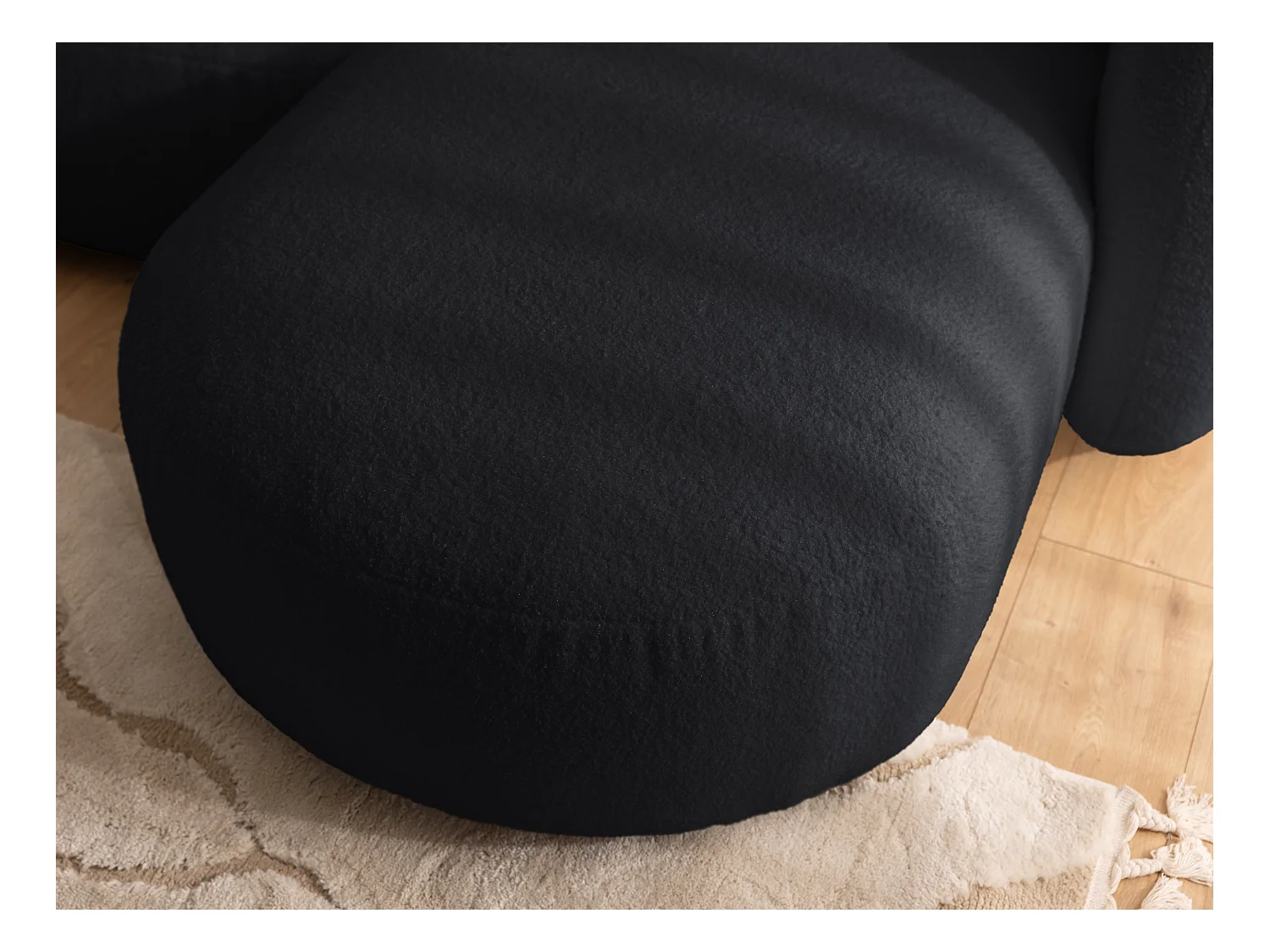 Nuvola - Moderne Ecksofa L-Form aus Schwarz Bouclé-Stoff mit abgerundetem Design und hohem Sitzkomfort