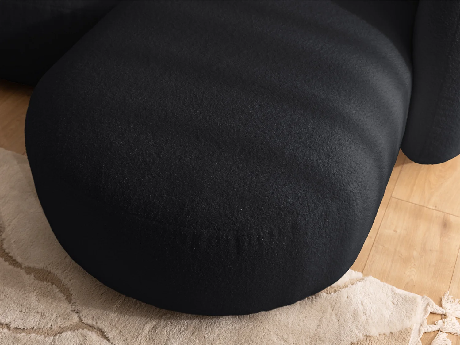 Nuvola - Moderne Ecksofa L-Form aus Schwarz Bouclé-Stoff mit abgerundetem Design und hohem Sitzkomfort