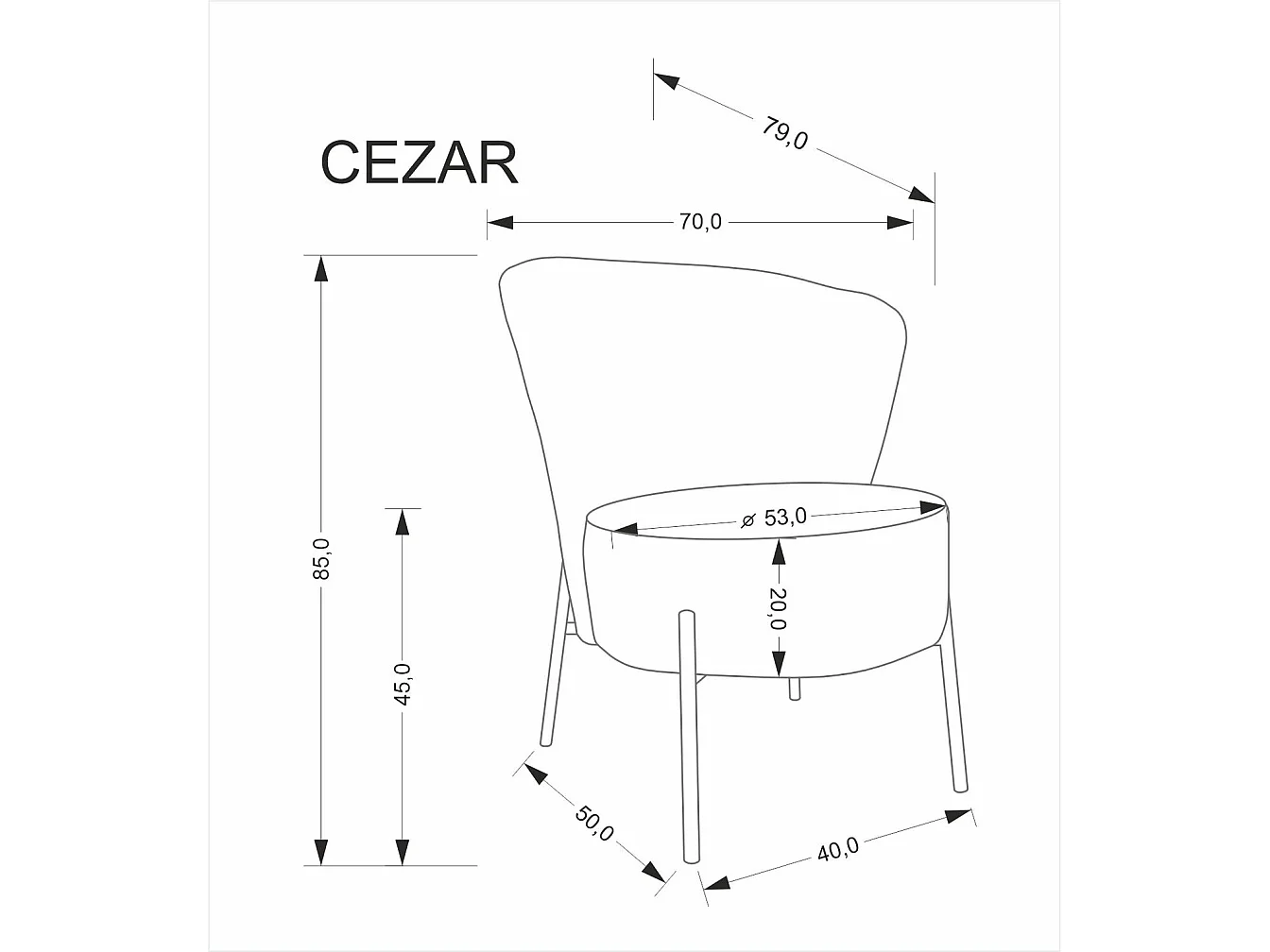 Poltrona Cezar/rivestimento in tessuto e metallo/grigio