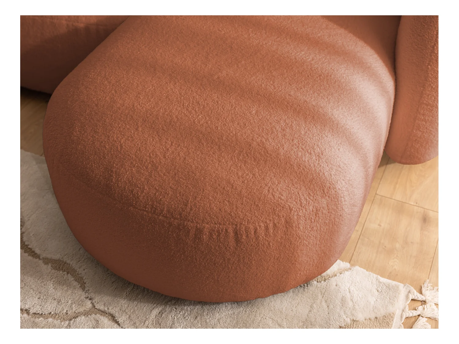 Nuvola - Moderne Ecksofa L-Form aus Terracotta Bouclé-Stoff mit abgerundetem Design und hohem Sitzkomfort