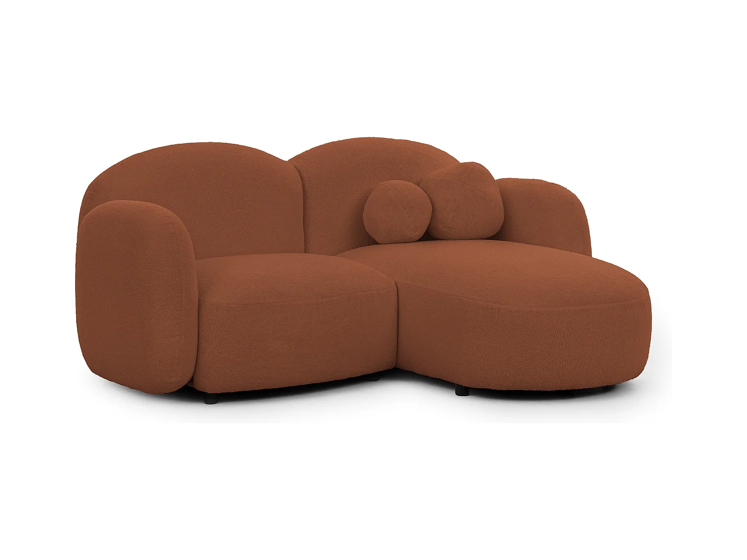 Nuvola - Moderne Ecksofa L-Form aus Terracotta Bouclé-Stoff mit abgerundetem Design und hohem Sitzkomfort