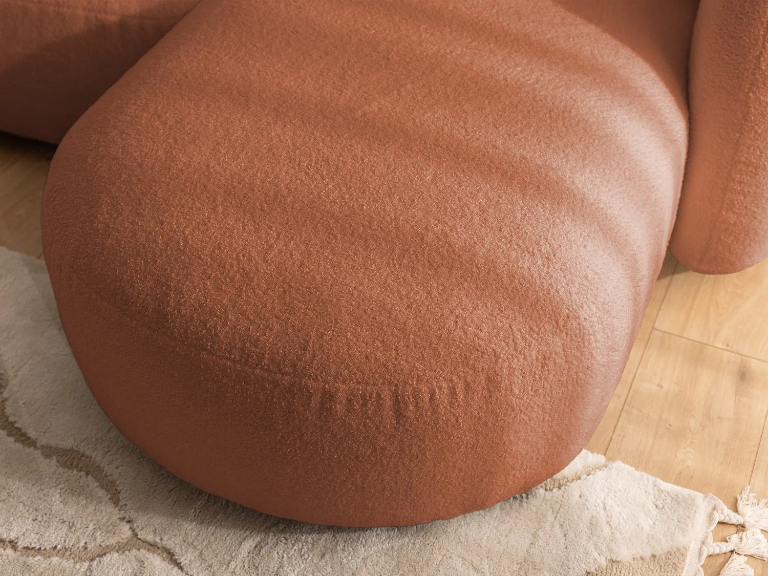 Nuvola - Moderne Ecksofa L-Form aus Terracotta Bouclé-Stoff mit abgerundetem Design und hohem Sitzkomfort