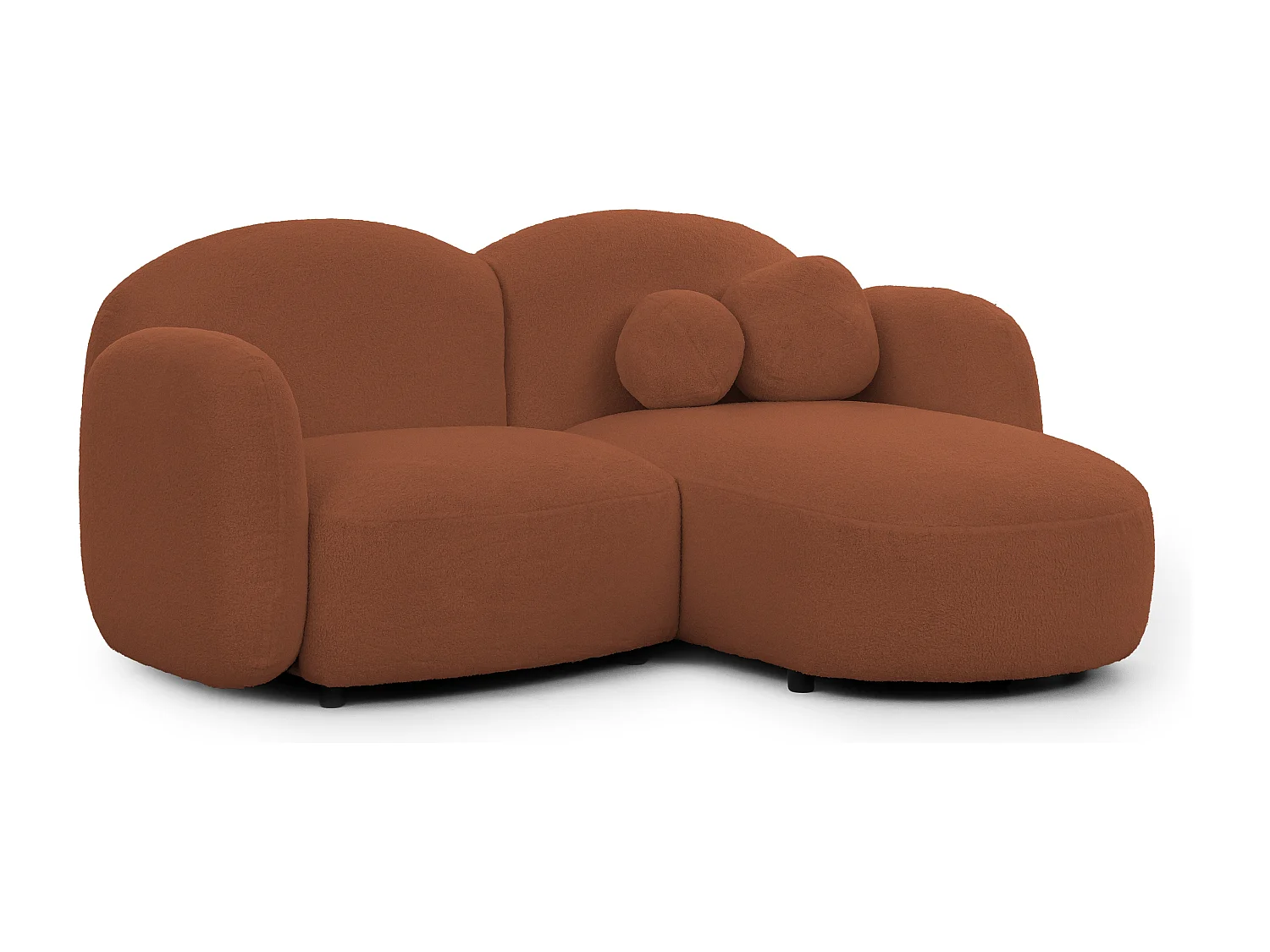 Nuvola - Moderne Ecksofa L-Form aus Terracotta Bouclé-Stoff mit abgerundetem Design und hohem Sitzkomfort