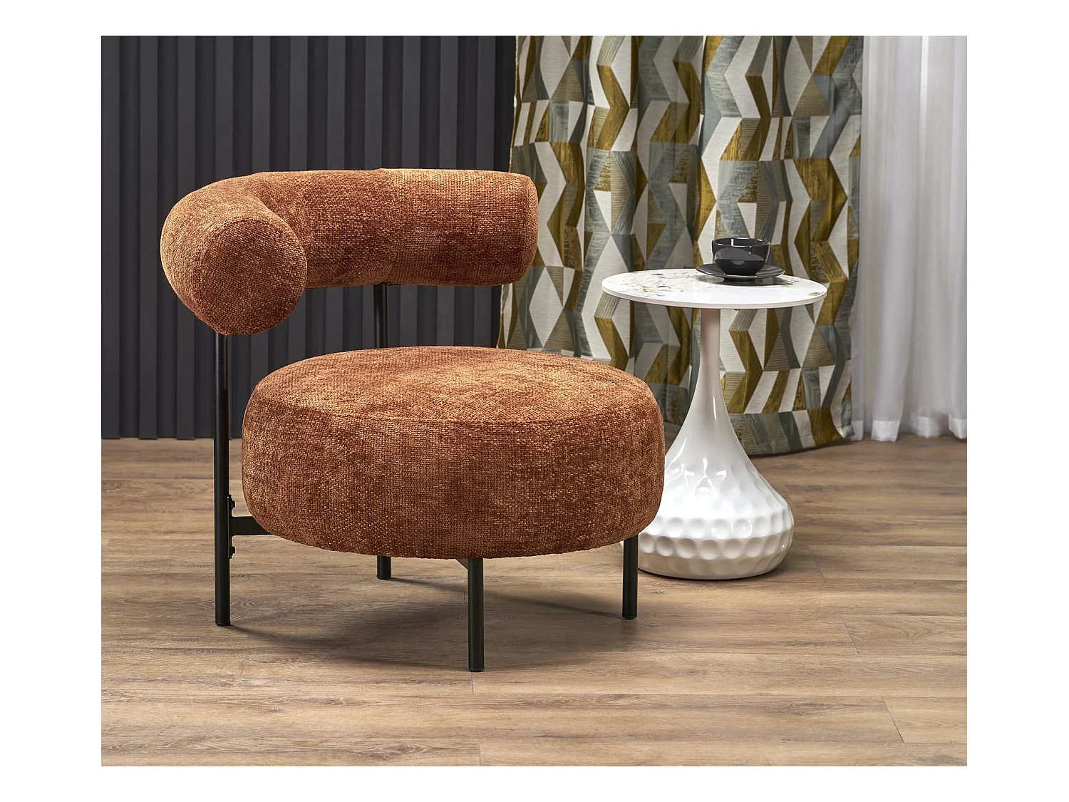 Poltrona Hazard/rivestimento in tessuto metallo/marrone