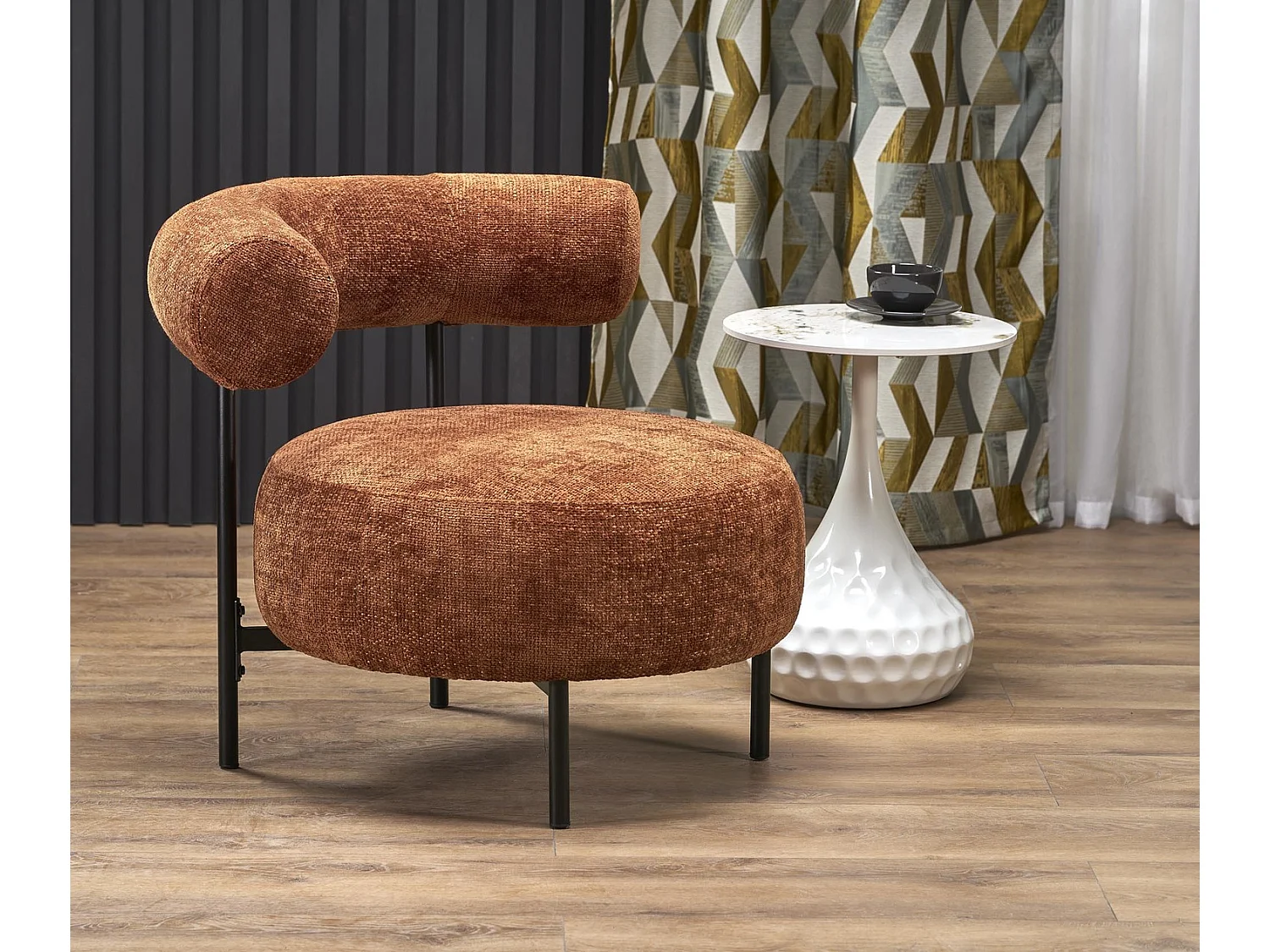 Poltrona Hazard/rivestimento in tessuto metallo/marrone