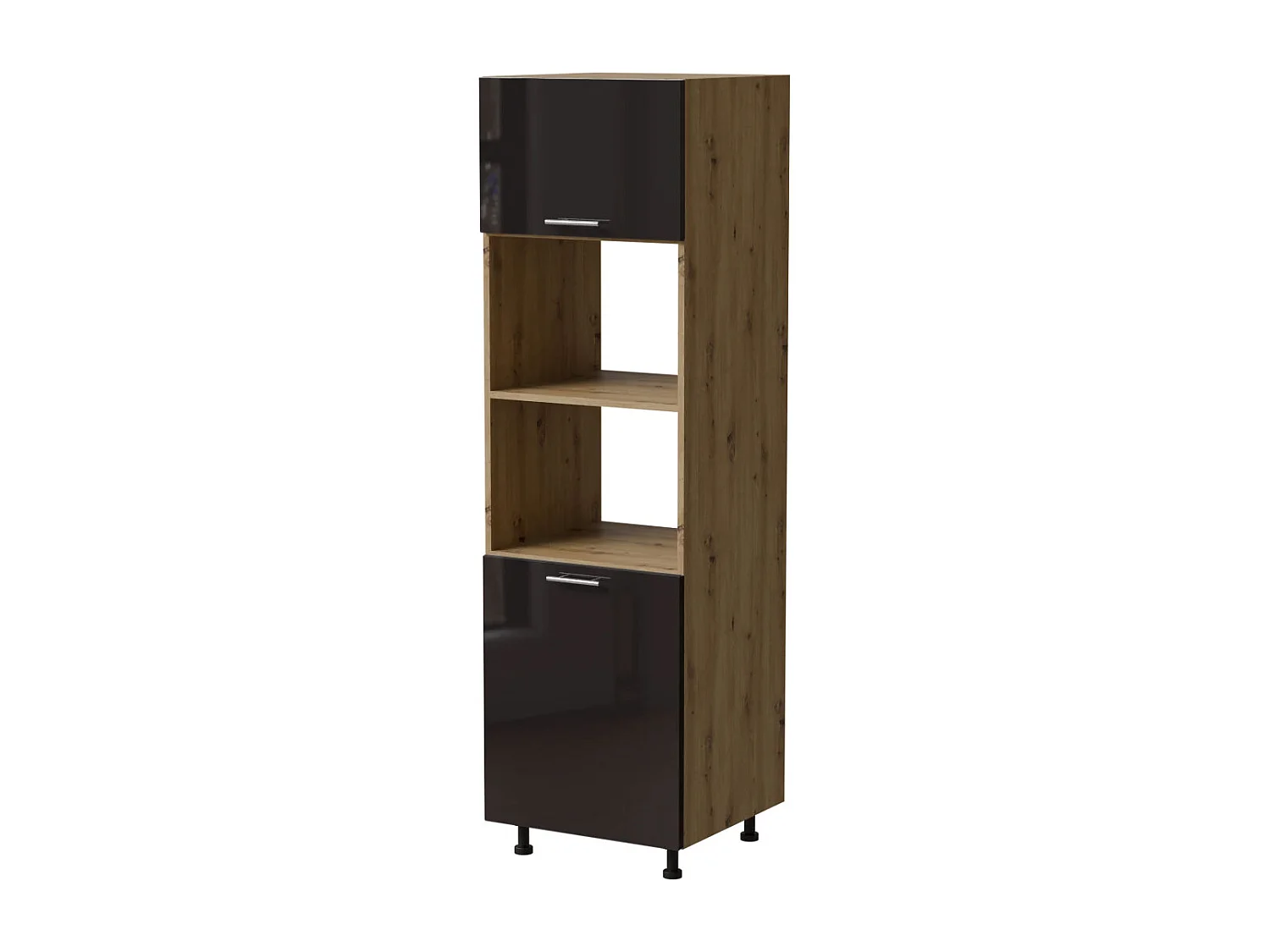 BACKOFENUMBAUSCHRANK Essen D14/RU/60/207 Schwarz Hochglanz / Eiche Artisan Matt 60 / 59 / 207cm