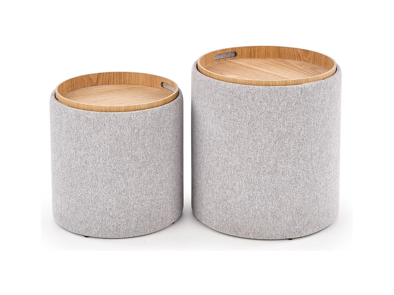 Set pouf Aviko/rivestimento in tessuto e legno/grigio