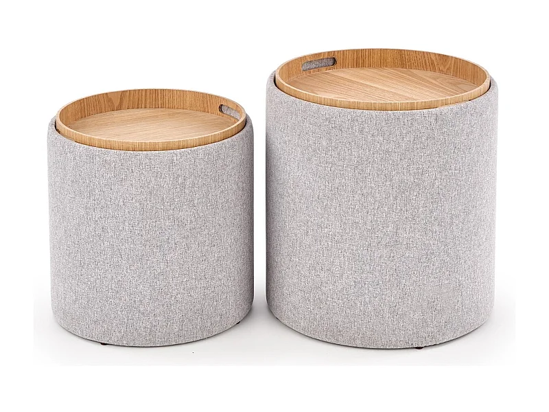 Set pouf Aviko/rivestimento in tessuto e legno/grigio