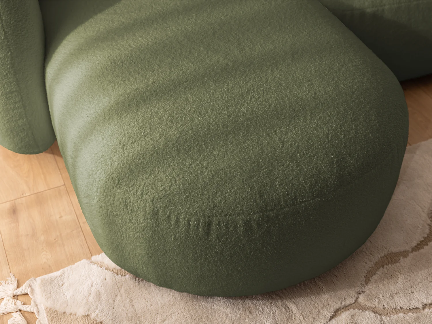 Nuvola - Moderne Ecksofa L-Form aus Grün Bouclé-Stoff mit abgerundetem Design und hohem Sitzkomfort