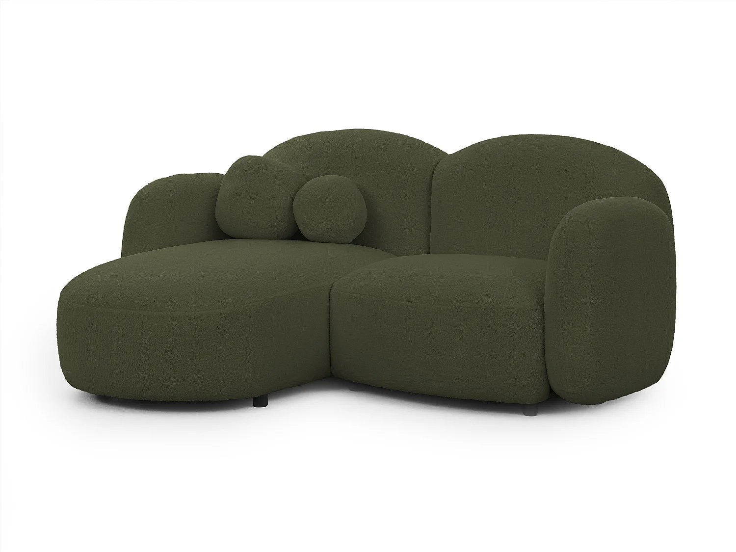 Nuvola - Moderne Ecksofa L-Form aus Grün Bouclé-Stoff mit abgerundetem Design und hohem Sitzkomfort