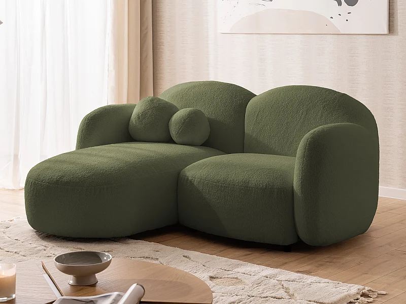 Nuvola - Moderne Ecksofa L-Form aus Grün Bouclé-Stoff mit abgerundetem Design und hohem Sitzkomfort