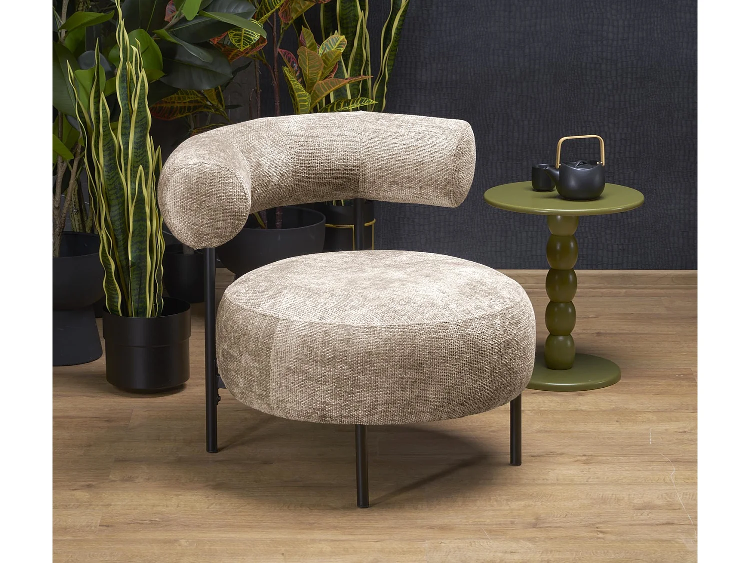 Poltrona Hazard/rivestimento in tessuto metallo/beige