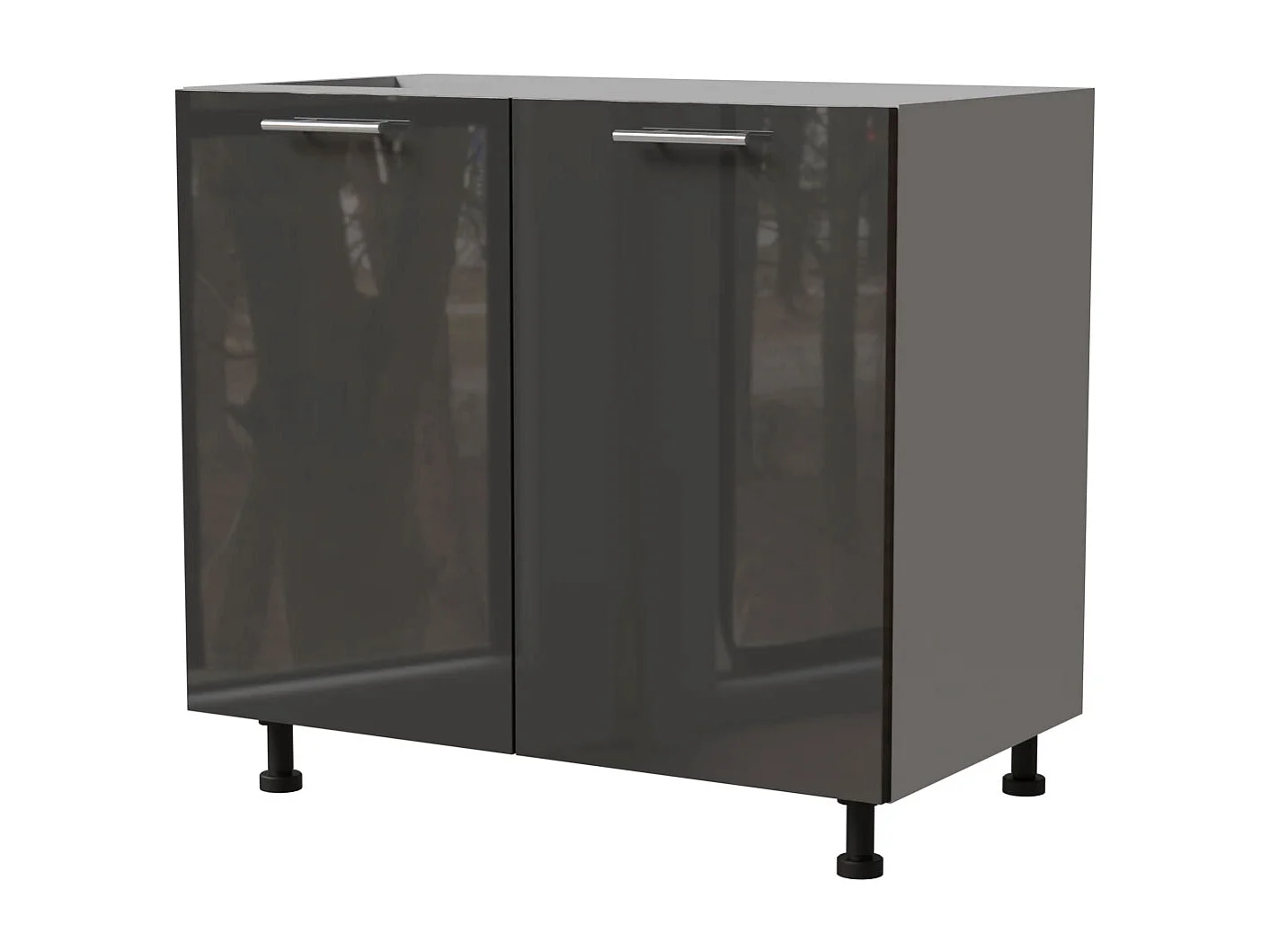 KÜCHENUNTERSCHRANK Essen D11/90 Graphit Hochglanz / Grau Matt 90 / 50 / 82cm