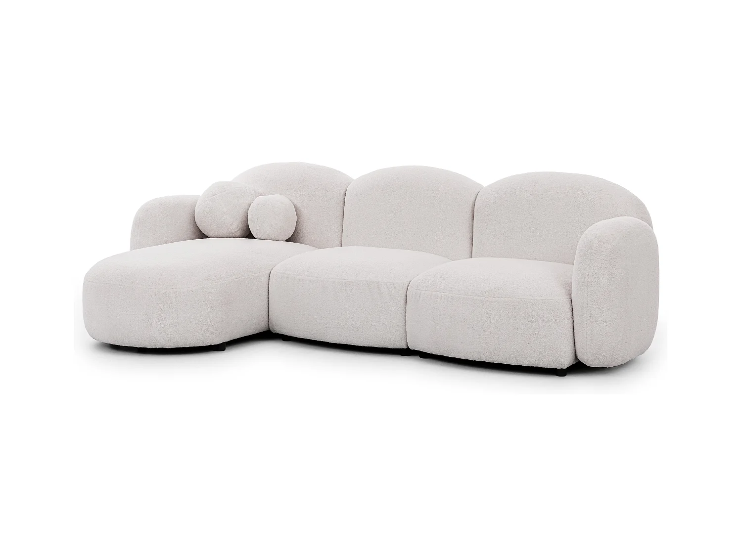 Nuvola - Moderne Ecksofa L-Form aus Weiß Bouclé-Stoff mit abgerundetem Design und hohem Sitzkomfort
