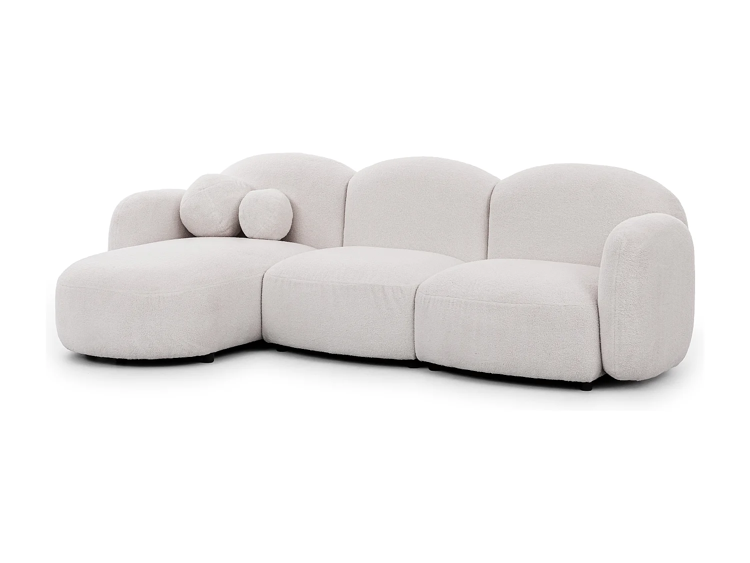 Nuvola - Moderne Ecksofa L-Form aus Weiß Bouclé-Stoff mit abgerundetem Design und hohem Sitzkomfort