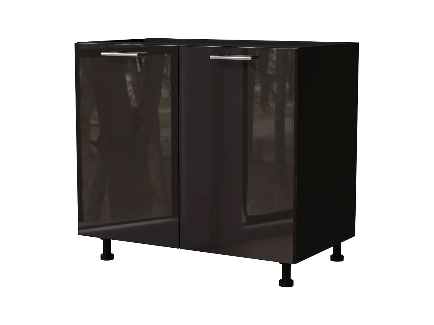 KÜCHENUNTERSCHRANK Essen D11/90 Schwarz Hochglanz / Schwarz Matt 90 / 50 / 82cm