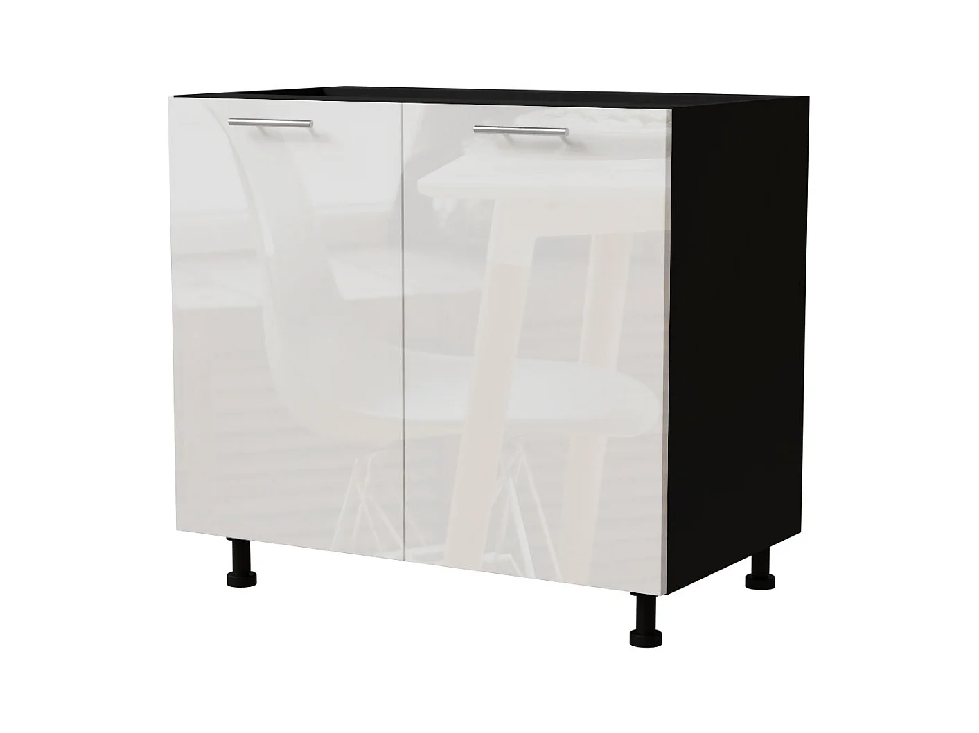 KÜCHENUNTERSCHRANK Essen D11/90 Weiß Hochglanz / Schwarz Matt 90 / 50 / 82cm