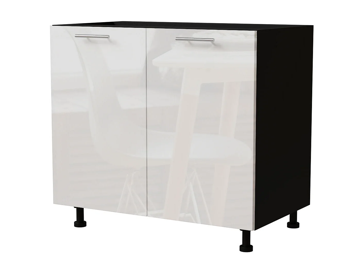 KÜCHENUNTERSCHRANK Essen D11/90 Weiß Hochglanz / Schwarz Matt 90 / 50 / 82cm