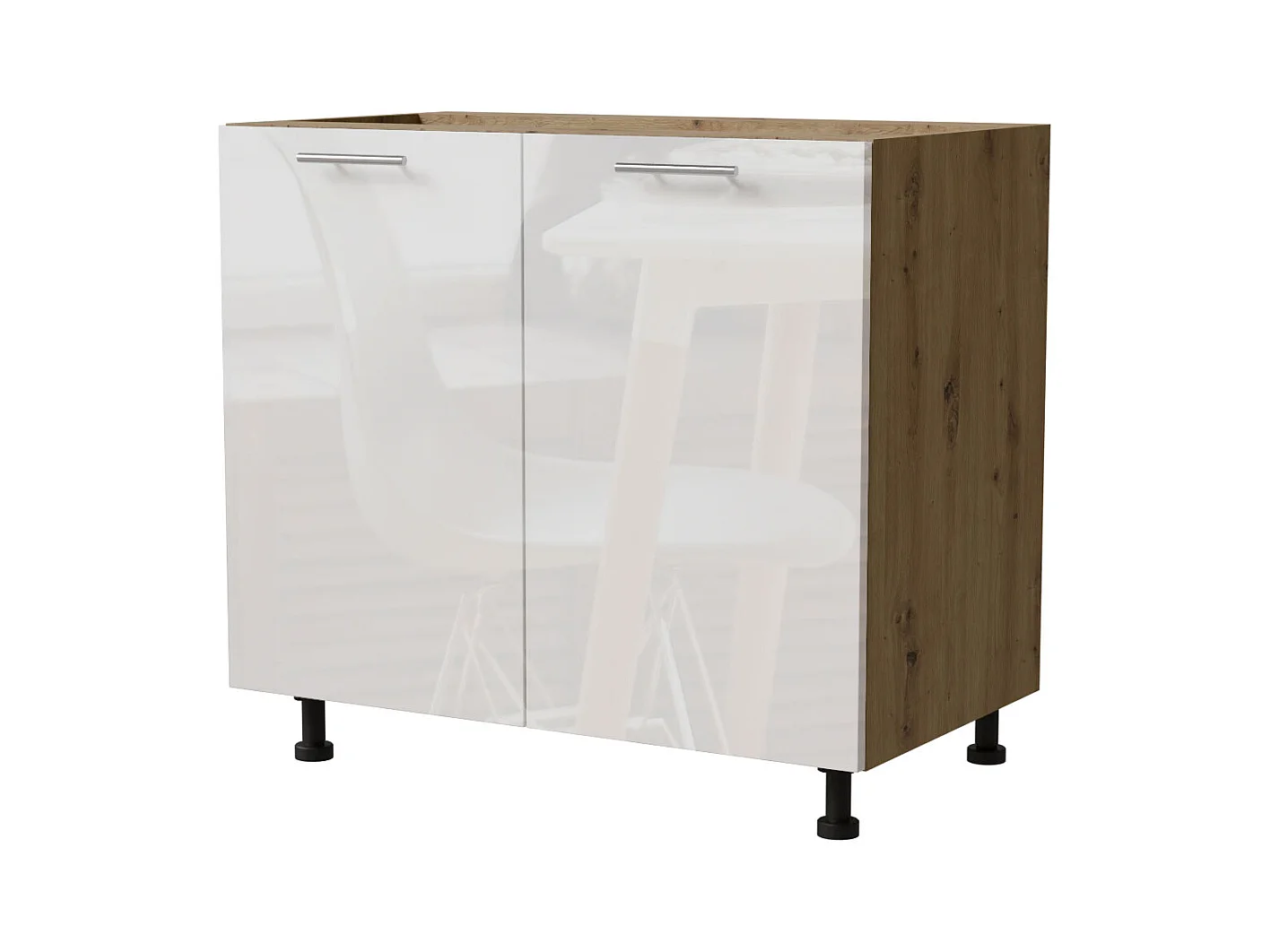 KÜCHENUNTERSCHRANK Essen D11/90 Weiß Hochglanz / Eiche Artisan Matt 90 / 50 / 82cm