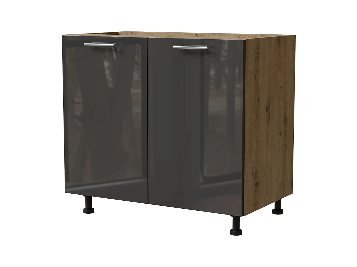 KÜCHENUNTERSCHRANK Essen D11/90 Graphit Hochglanz / Eiche Artisan Matt 90 / 50 / 82cm