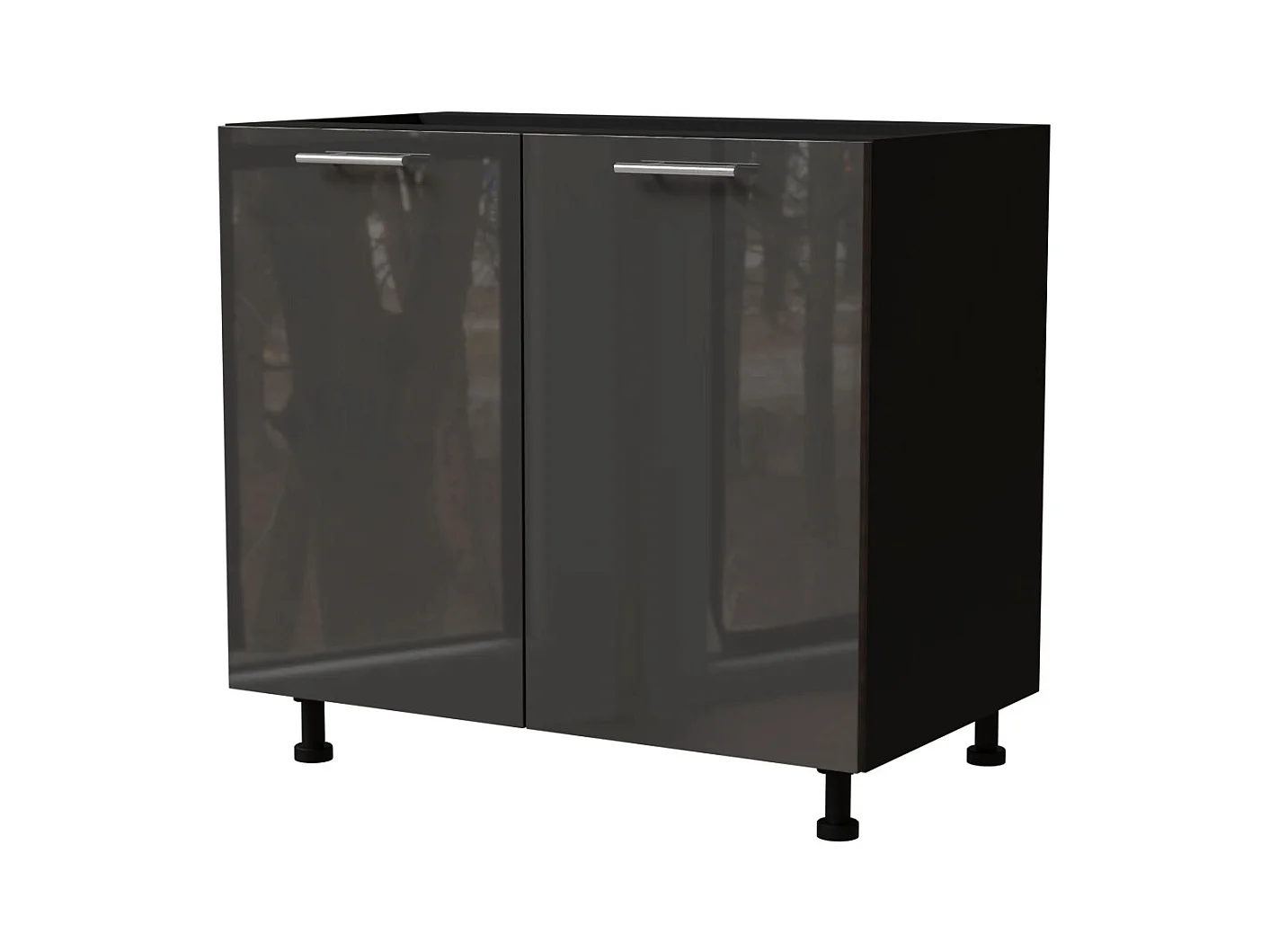 KÜCHENUNTERSCHRANK Essen D11/90 Graphit Hochglanz / Schwarz Matt 90 / 50 / 82cm