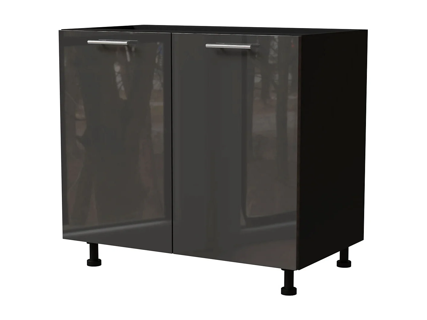 KÜCHENUNTERSCHRANK Essen D11/90 Graphit Hochglanz / Schwarz Matt 90 / 50 / 82cm