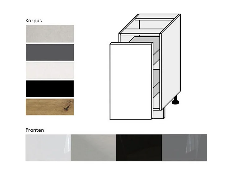 KÜCHENUNTERSCHRANK Essen D1D/40/kargo Grau Hochglanz / Schwarz Matt 40 / 50 / 82cm