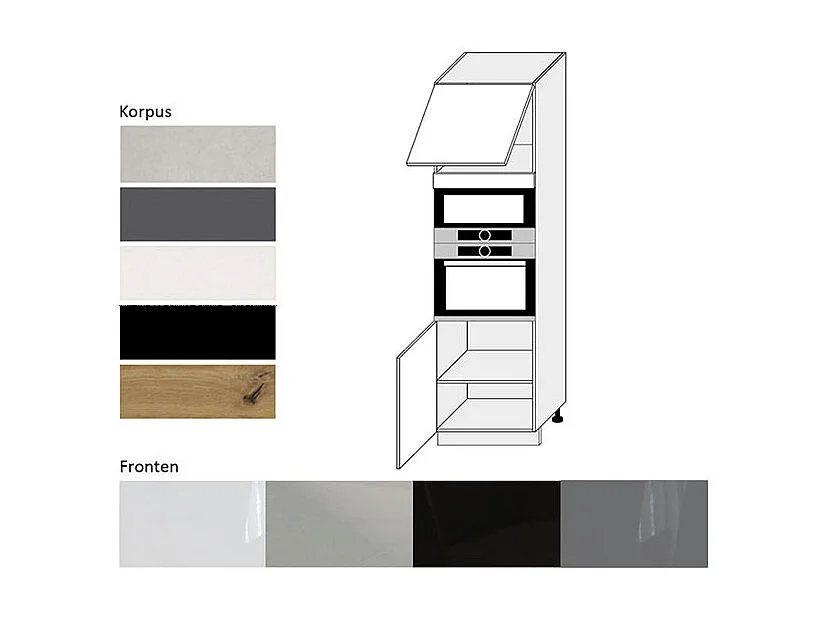 BACKOFENUMBAUSCHRANK Essen D14/RU/60/207 Schwarz Hochglanz / Grau Matt 60 / 59 / 207cm