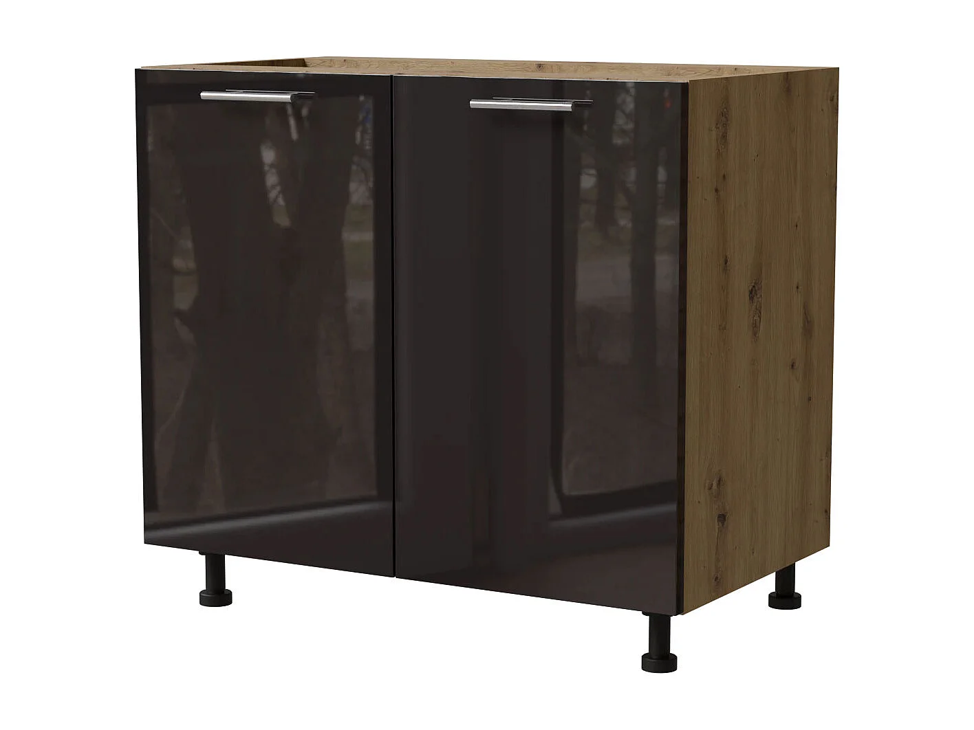 KÜCHENUNTERSCHRANK Essen D11/90 Schwarz Hochglanz / Eiche Artisan Matt 90 / 50 / 82cm