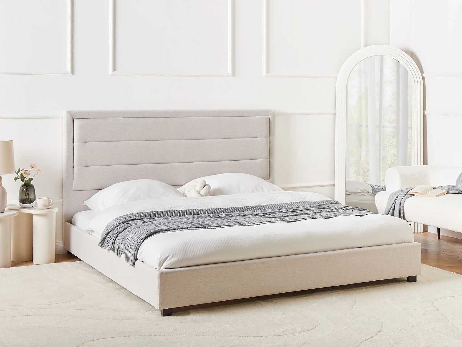 Lit à eau Tissu ROUEN 180 x 200 cm Beige clair