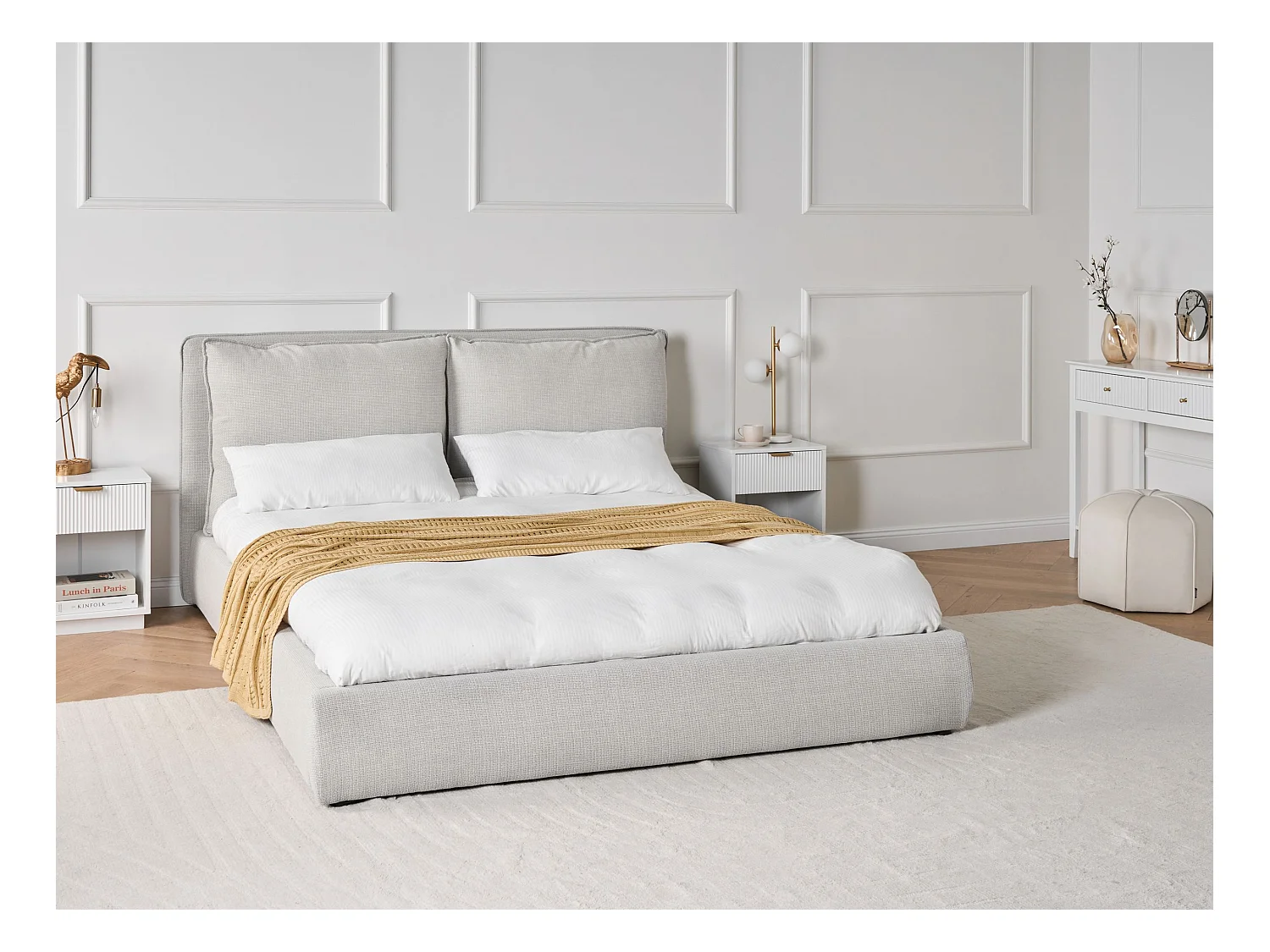 Lit à eau Tissu BAJONNA 160 x 200 cm Gris clair