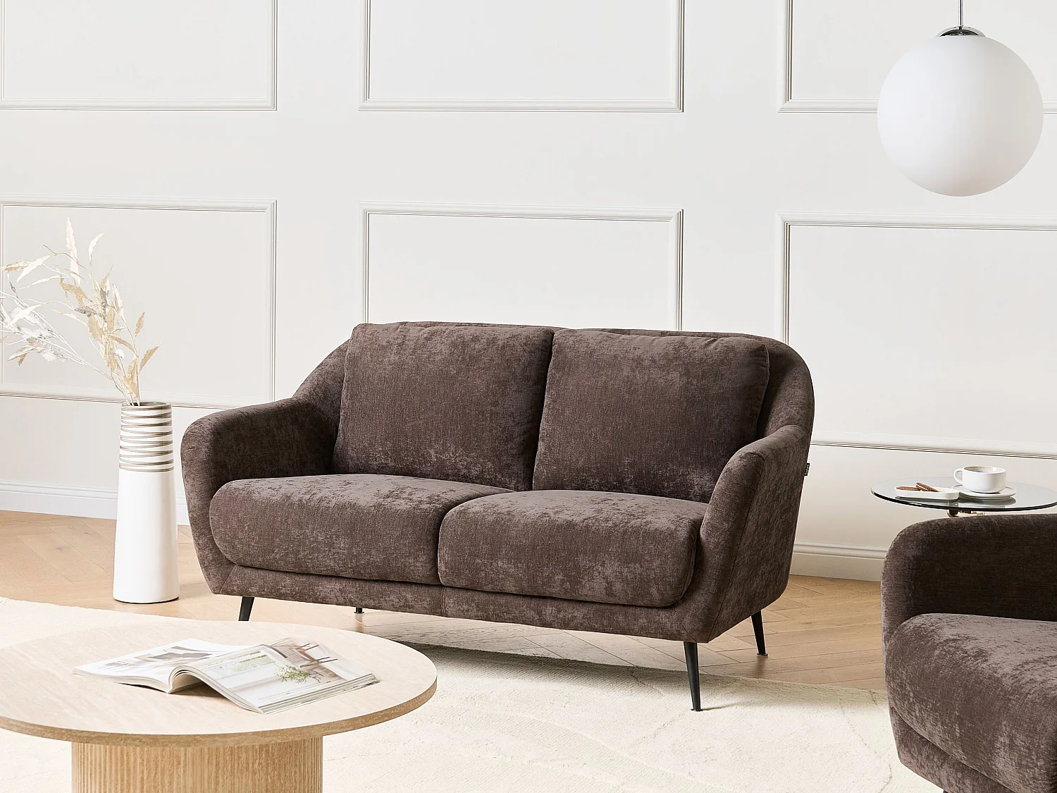 Canapé 2 places EIBY Tissu chenille Marron foncé