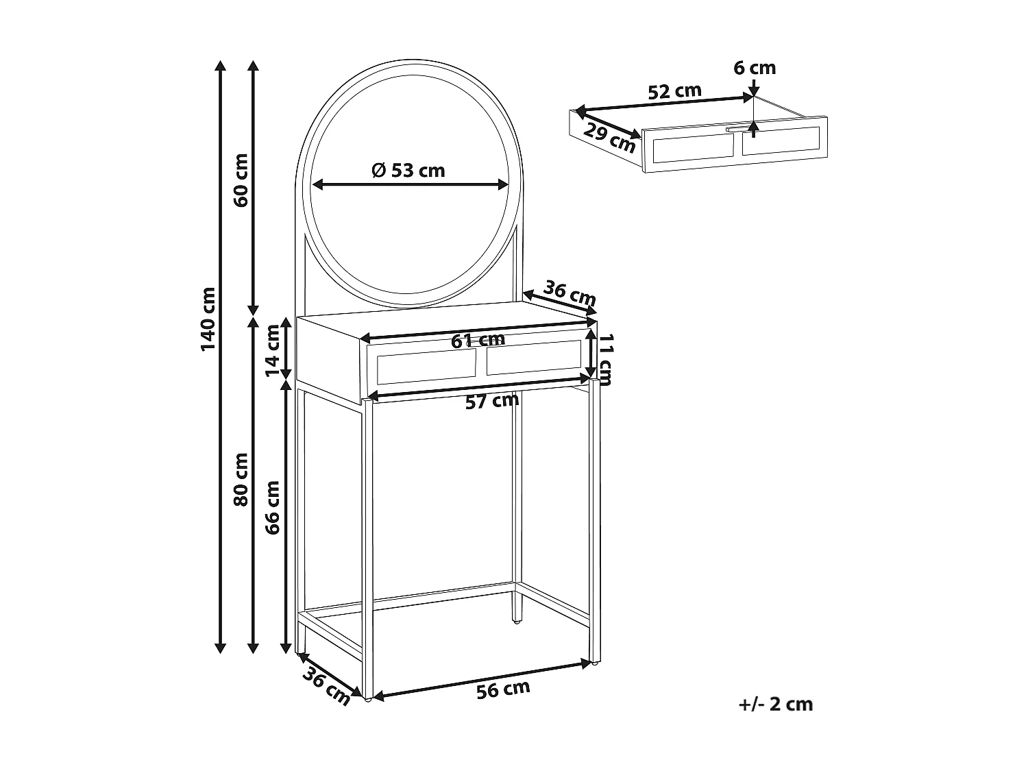 Coiffeuse avec miroir CASSIAR Marron clair