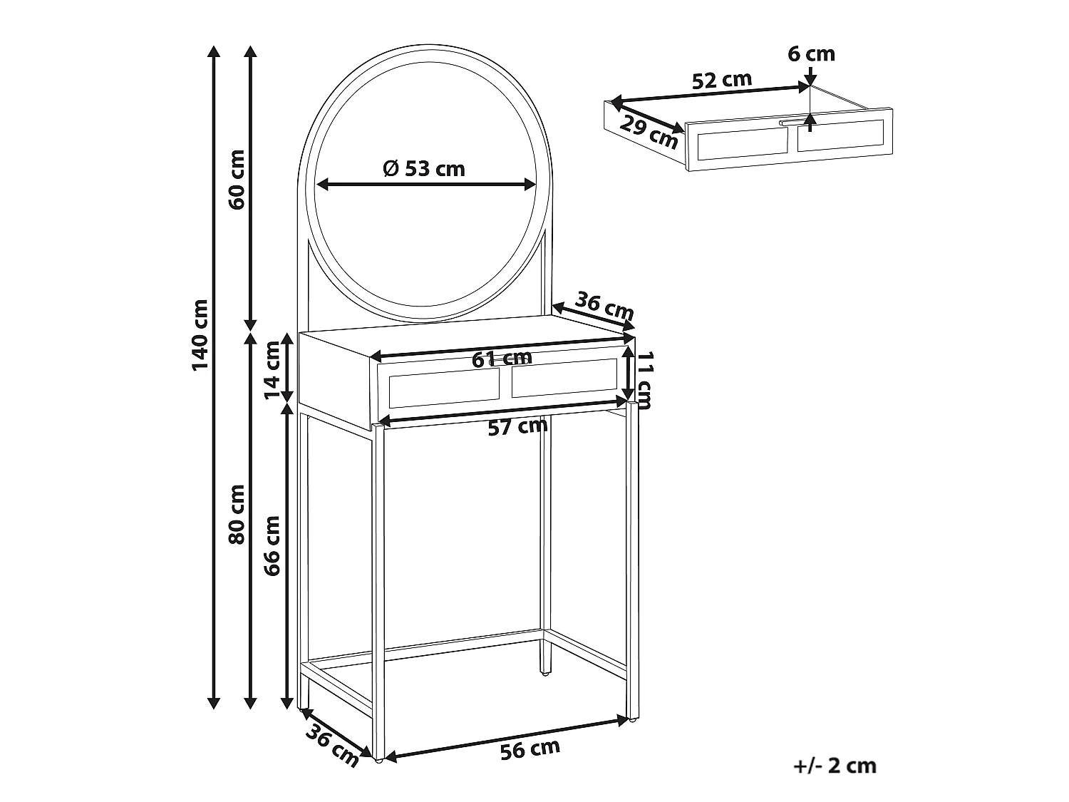 Dressing Table with Mirror CASSIAR Light Brown
