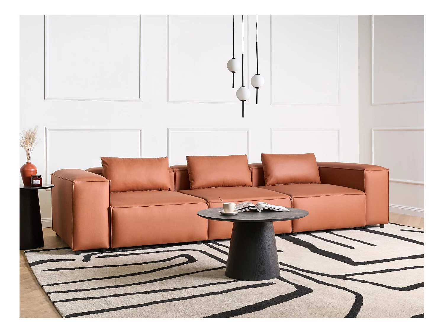 Canapé modulable 3 places BRANDE Cuir PU Marron doré