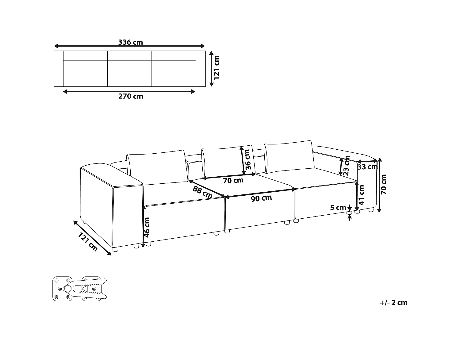 Canapé modulable 3 places BRANDE Cuir PU Marron doré
