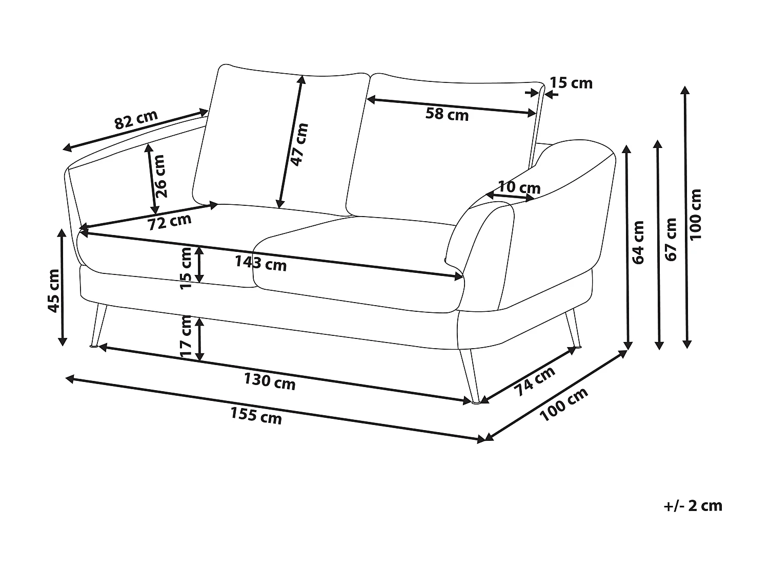 Canapé 2 places KJAER Tissu chenille Marron foncé