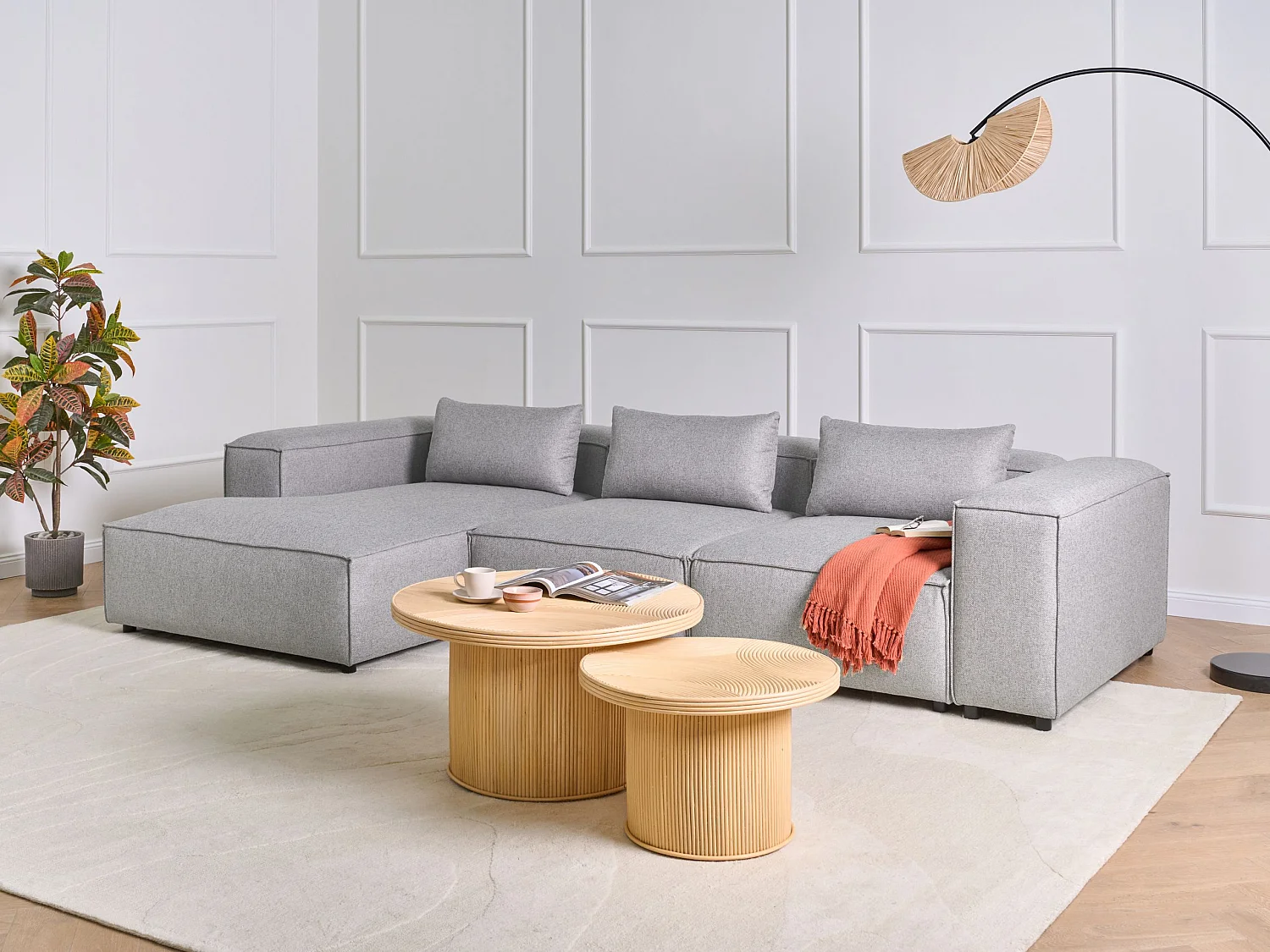 Canapé d'Angle à gauche Modulable Moderne en Tissu 4 Places avec Accoudoir Gris Brande