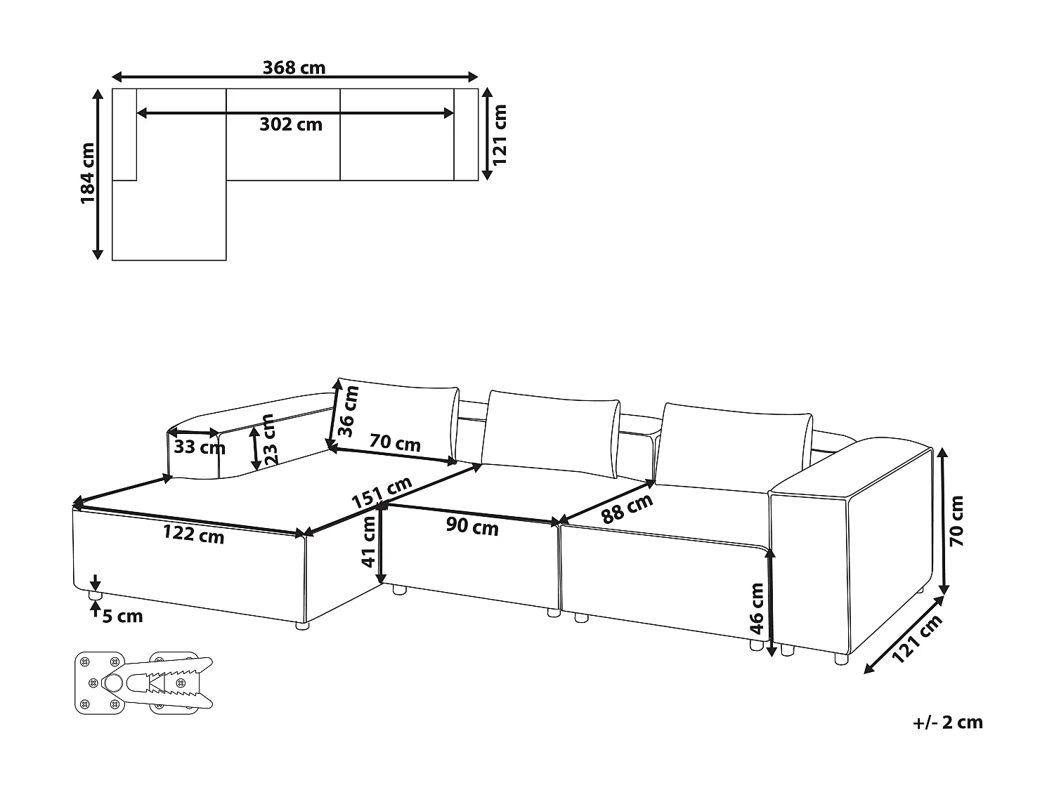 Canapé d'Angle à gauche Modulable Moderne en Tissu 4 Places avec Accoudoir Gris Brande