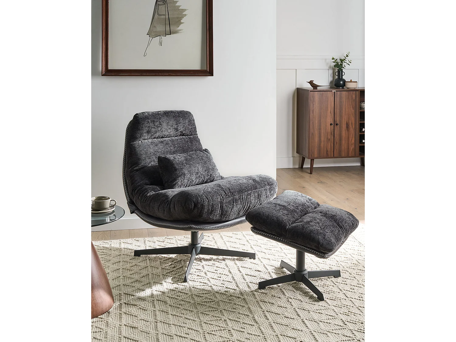 Fauteuil pivotant TOVIK Tissu chenille Noir