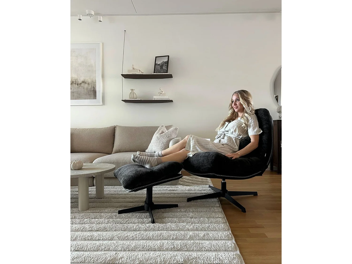 Fauteuil pivotant TOVIK Tissu chenille Noir