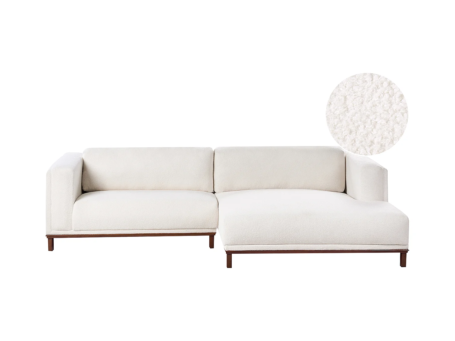 Canapé d'Angle à droite 4 Places Moderne en Bouclé Pieds en Bois avec Accoudoirs Blanc Cassé Veng