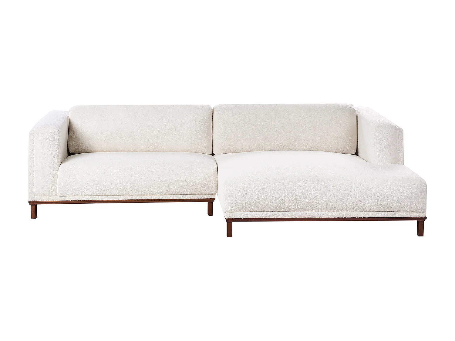 Canapé d'Angle à droite 4 Places Moderne en Bouclé Pieds en Bois avec Accoudoirs Blanc Cassé Veng