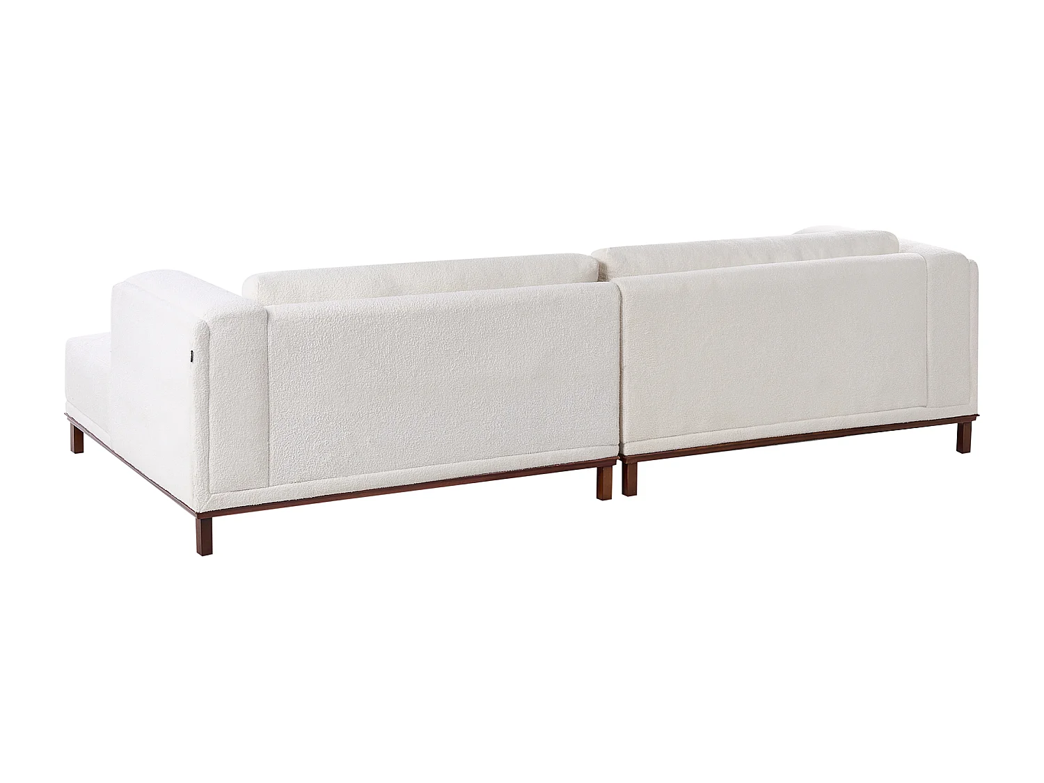 Canapé d'Angle à droite 4 Places Moderne en Bouclé Pieds en Bois avec Accoudoirs Blanc Cassé Veng