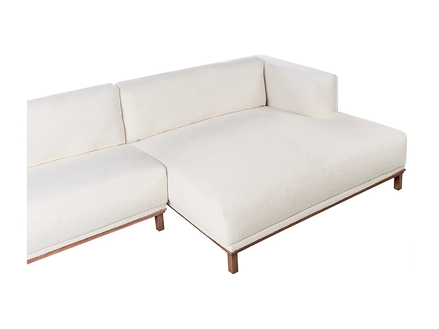 Canapé d'Angle à droite 4 Places Moderne en Bouclé Pieds en Bois avec Accoudoirs Blanc Cassé Veng